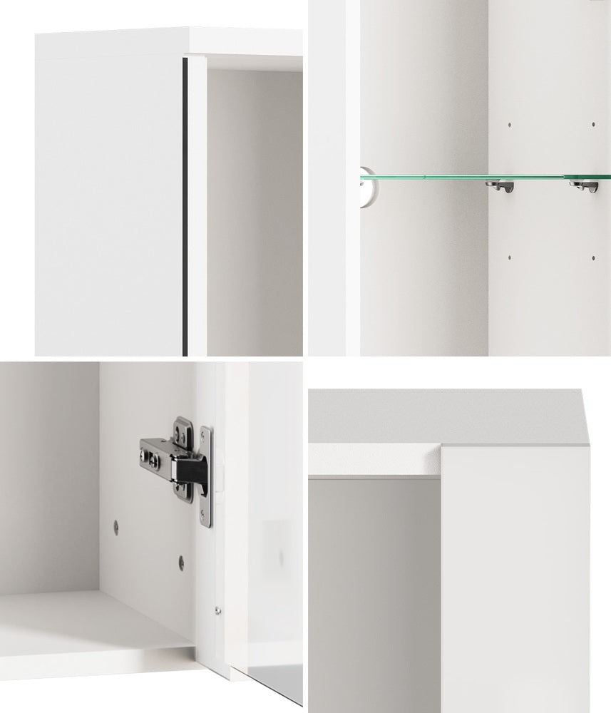 2PCS LED Display Cabinet Wall Mounted Storage Cupboard White