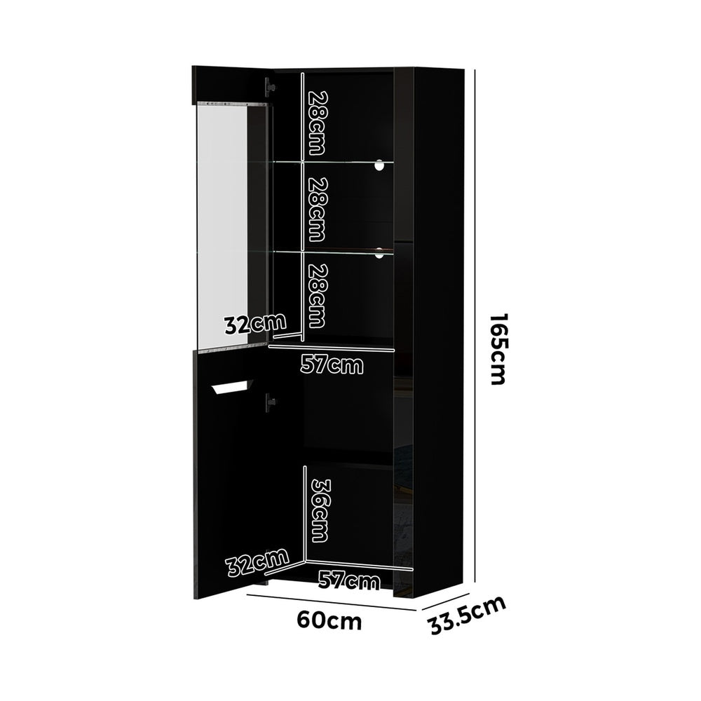 Display Cabinet Black – High Gloss Cupboard with LED & Glass Shelves