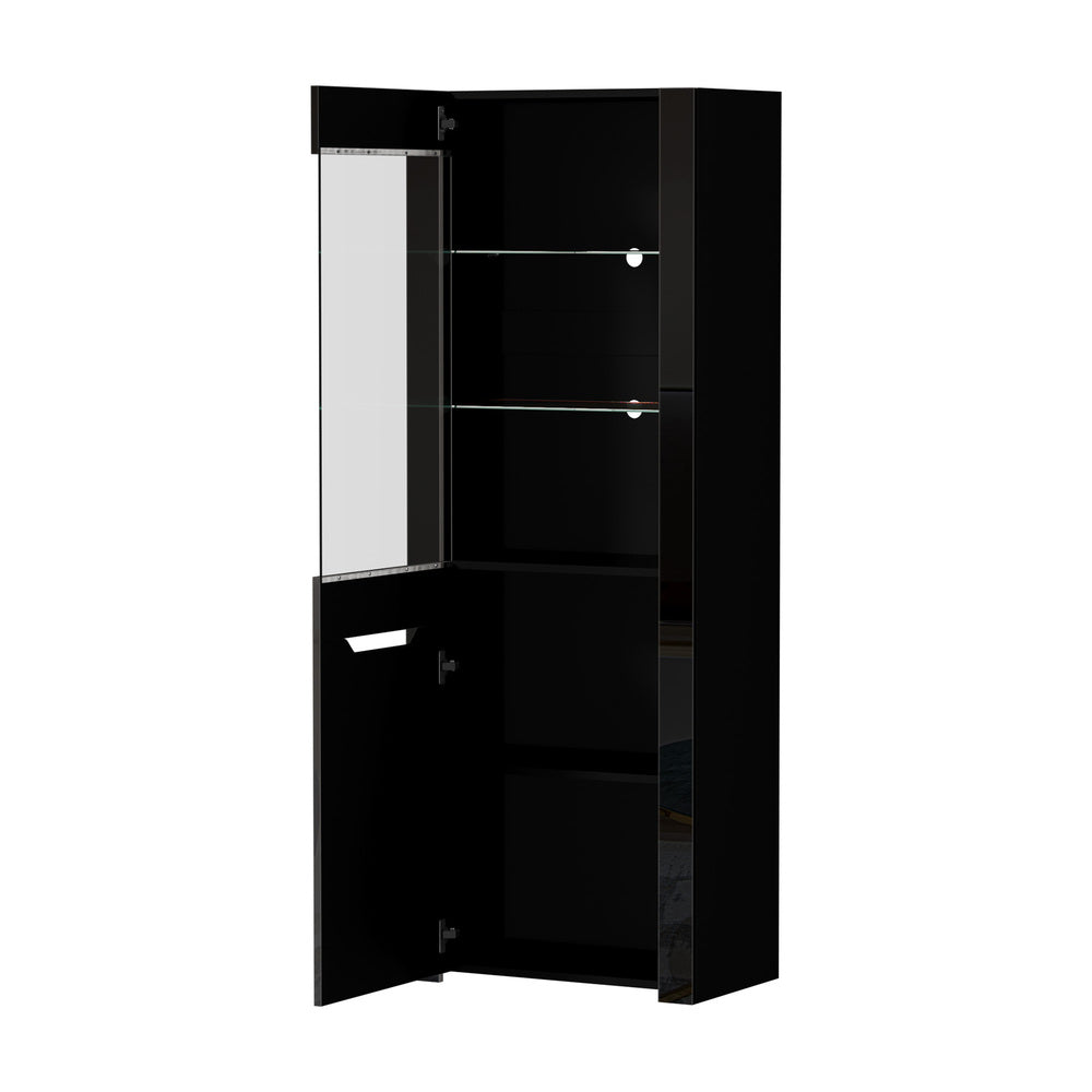 Display Cabinet Black – High Gloss Cupboard with LED & Glass Shelves