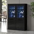 Oikiture 2x LED Cabinet Tall Sideboard High Gloss Cupboard Black