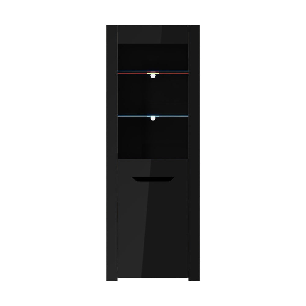 Oikiture 2x LED Cabinet Tall Sideboard High Gloss Cupboard Black