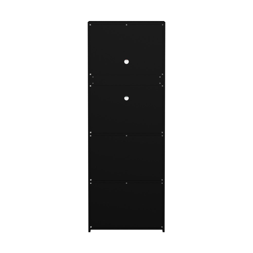 Oikiture 2x LED Cabinet Tall Sideboard High Gloss Cupboard Black