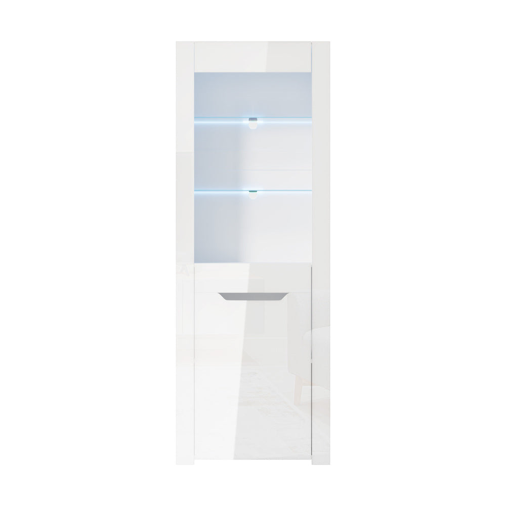 Display Cabinet White – High Gloss Cupboard with LED & Glass Shelves