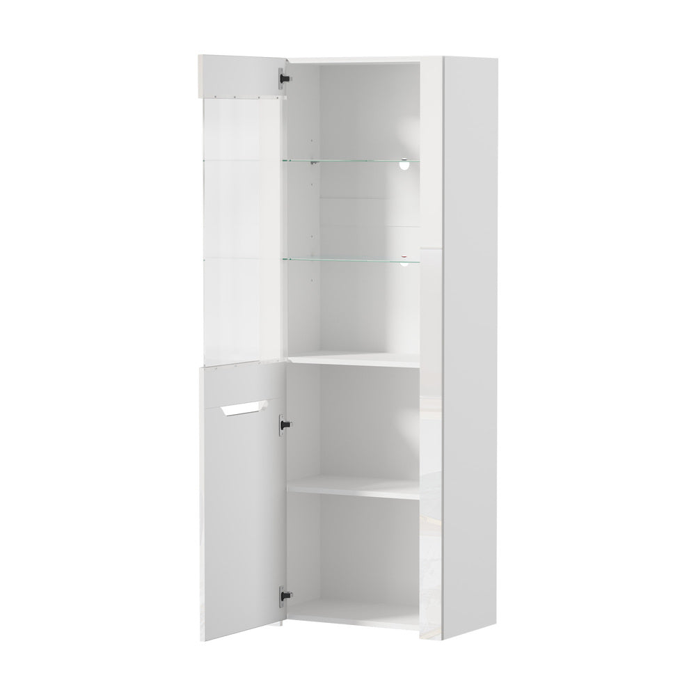 Display Cabinet White – High Gloss Cupboard with LED & Glass Shelves