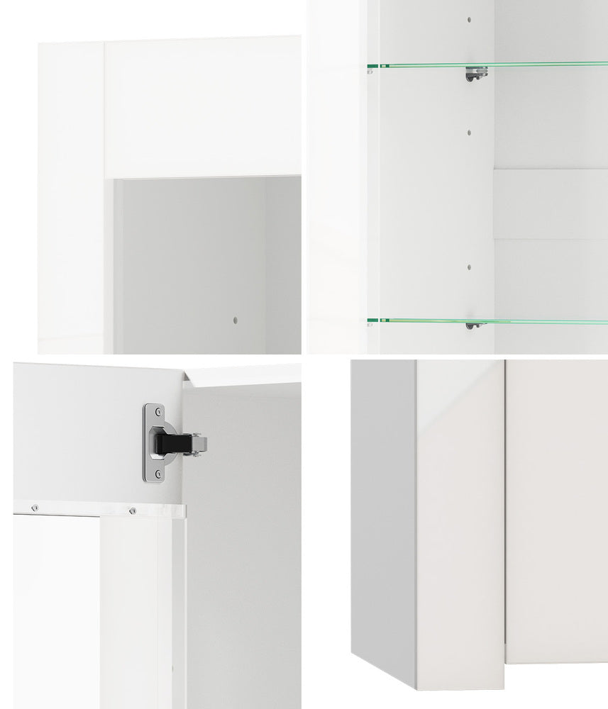 Display Cabinet White – High Gloss Cupboard with LED & Glass Shelves