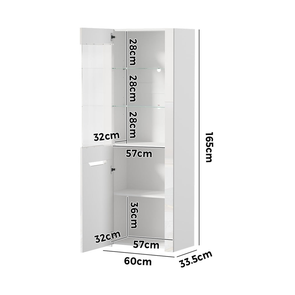 Oikiture 2x LED Cabinet Tall Sideboard High Gloss Cupboard White