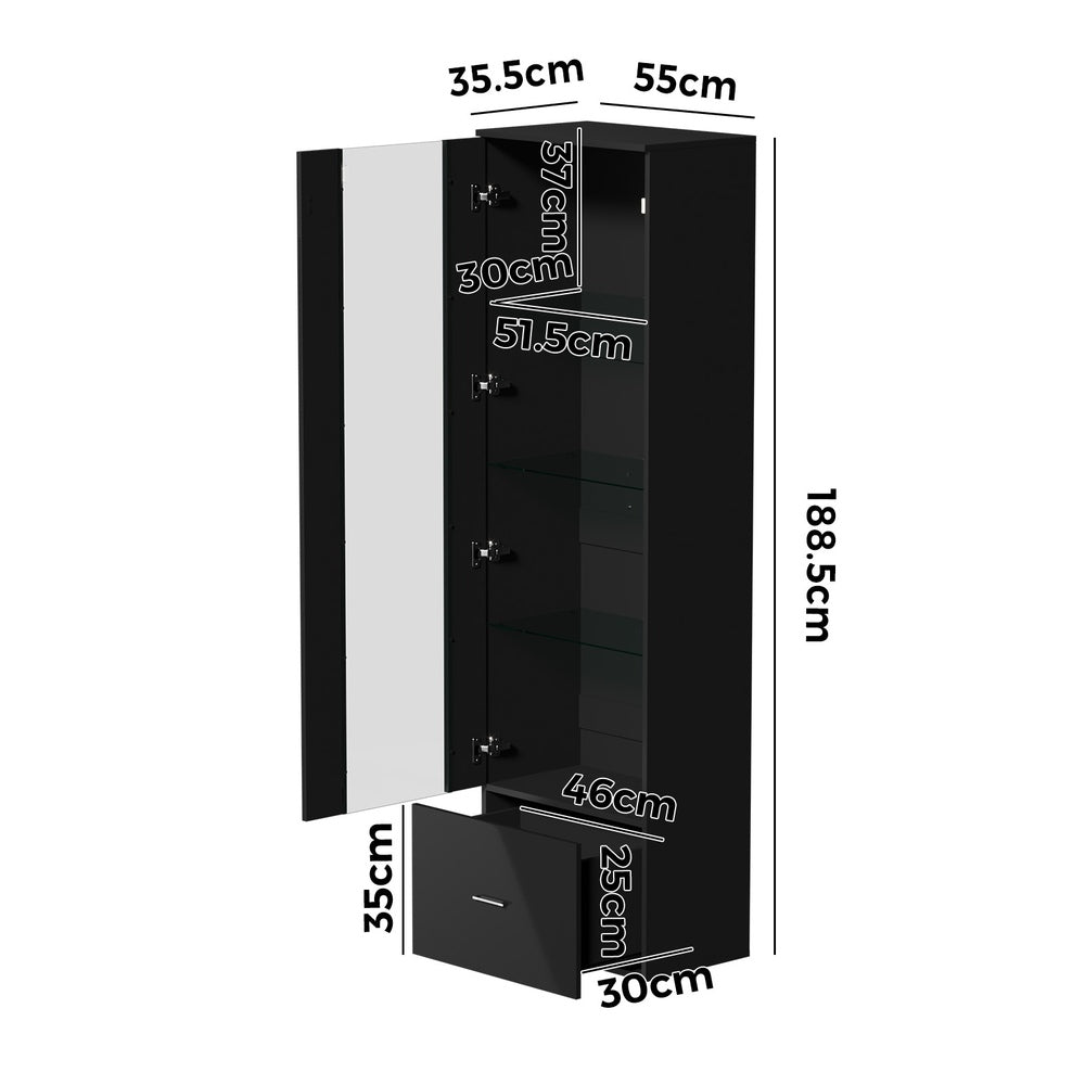 Buffet Sideboard LED High Gloss Glass Door Black