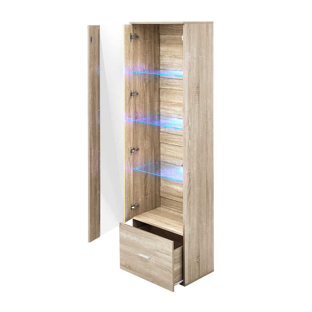 Display Cabinet Buffet Sideboard LED Light High Gloss Door Natural