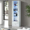 Oikiture LED Buffet Sideboard Display Cabinet High Gloss White Glass Door