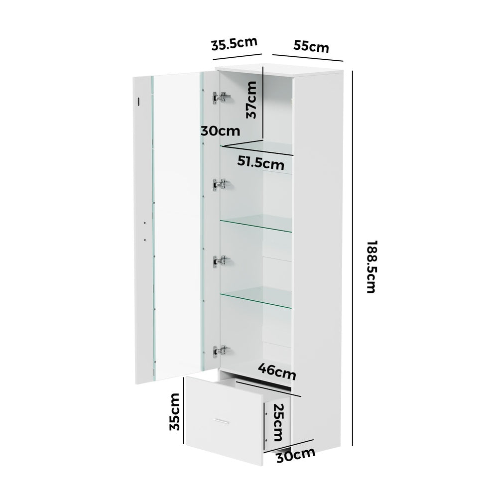 Buffet Sideboard LED High Gloss Glass Door White