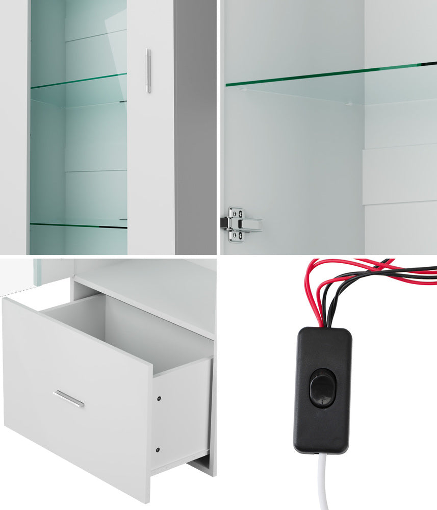 Buffet Sideboard LED High Gloss Glass Door White
