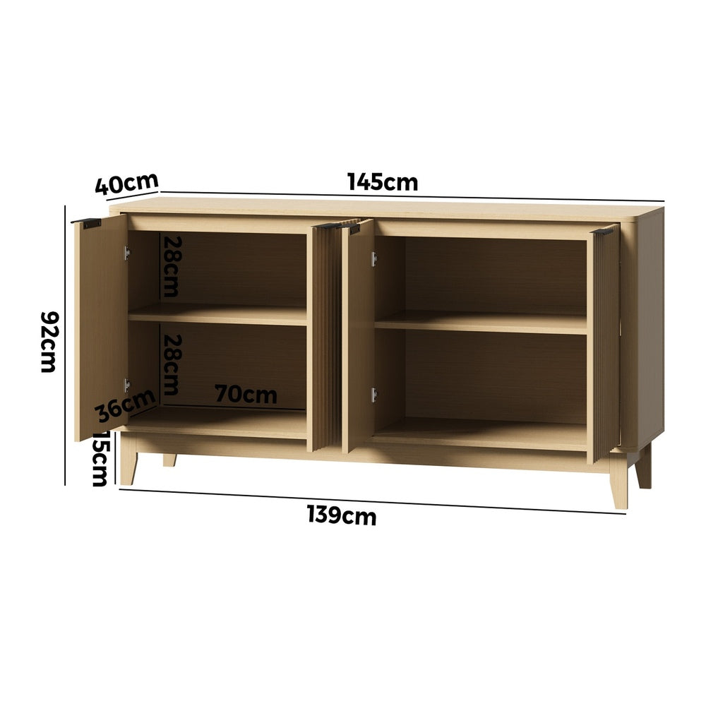 Oikiture Buffet Sideboard Storage Cabinet 4 Doors Cupboard Natural