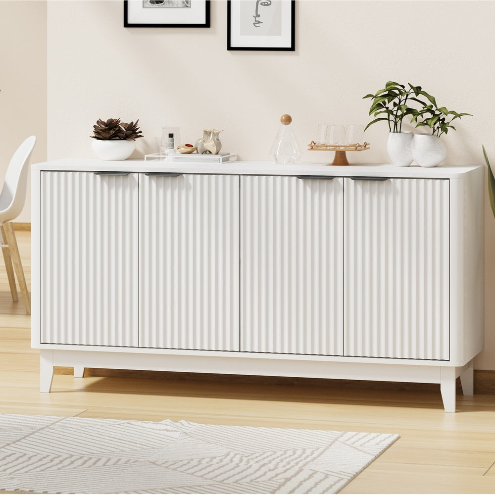 Oikiture Buffet Sideboard Storage Cabinet 4 Doors Cupboard White