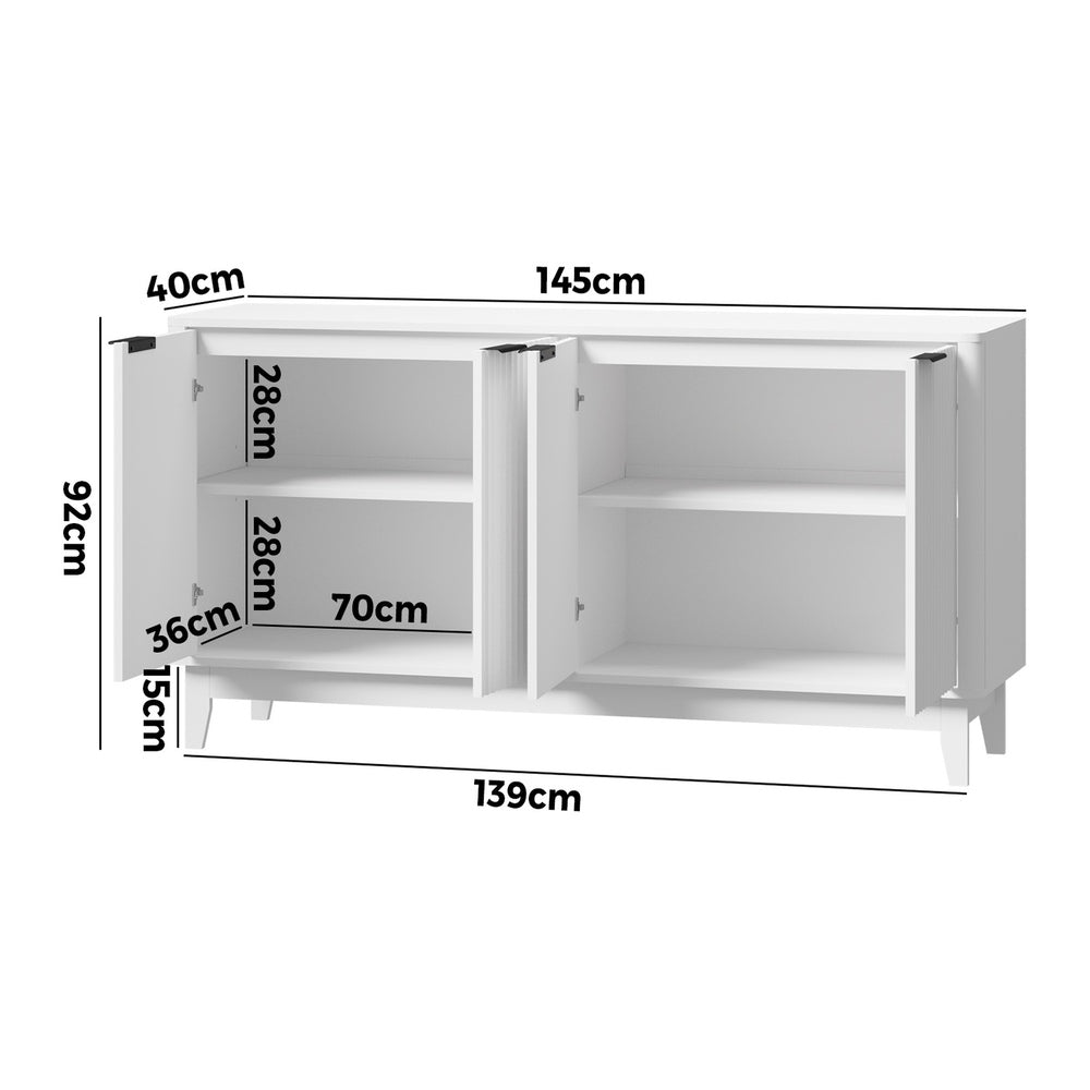 Oikiture Buffet Sideboard Storage Cabinet 4 Doors Cupboard White