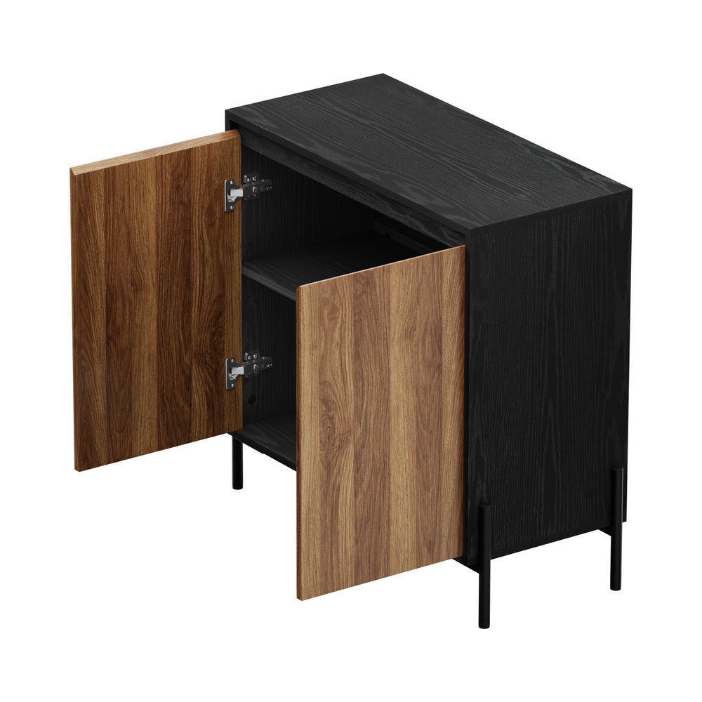 2x Sideboard Storage Cabinet Cupboard 2 Doors Table Walnut