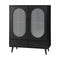Oikiture Black Sideboard – Fluted Doors, Pull‑Up Drawers, Glass Panels, 80cm