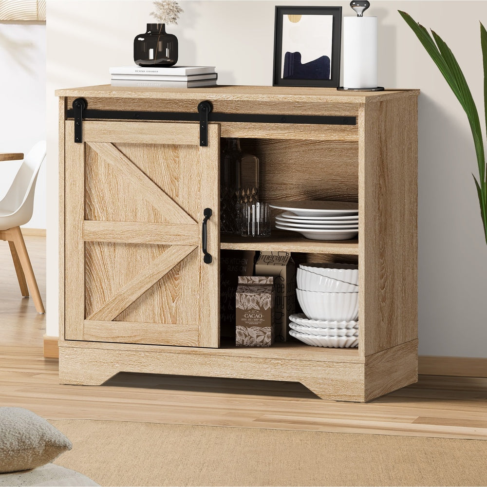 Buffet Sideboard Cabinet Pantry Storage Cupboard Sliding Door Natural