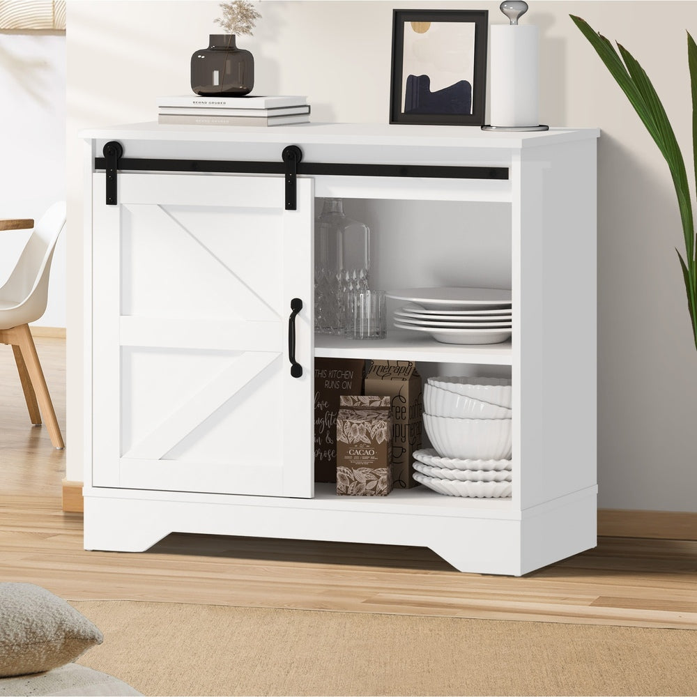 Buffet Sideboard Cabinet Pantry Storage Cupboard Sliding Door White