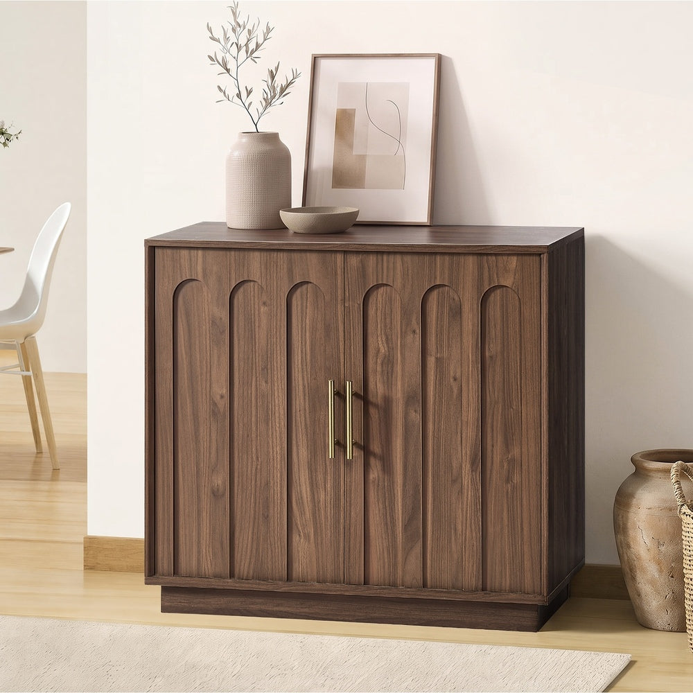 Oikiture 80cm Buffet Sideboard 2 Door Storage Cabinet Arched Cupboard Walnut
