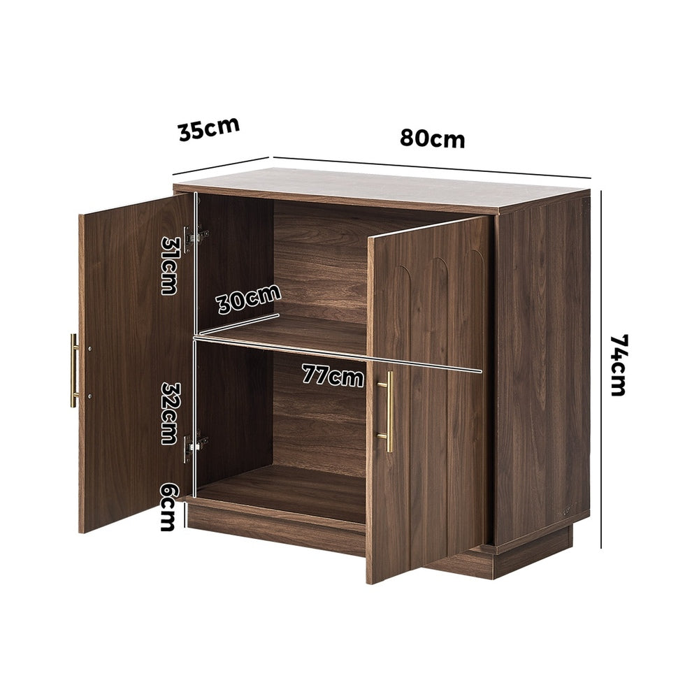 Oikiture 80cm Buffet Sideboard 2 Door Storage Cabinet Arched Cupboard Walnut