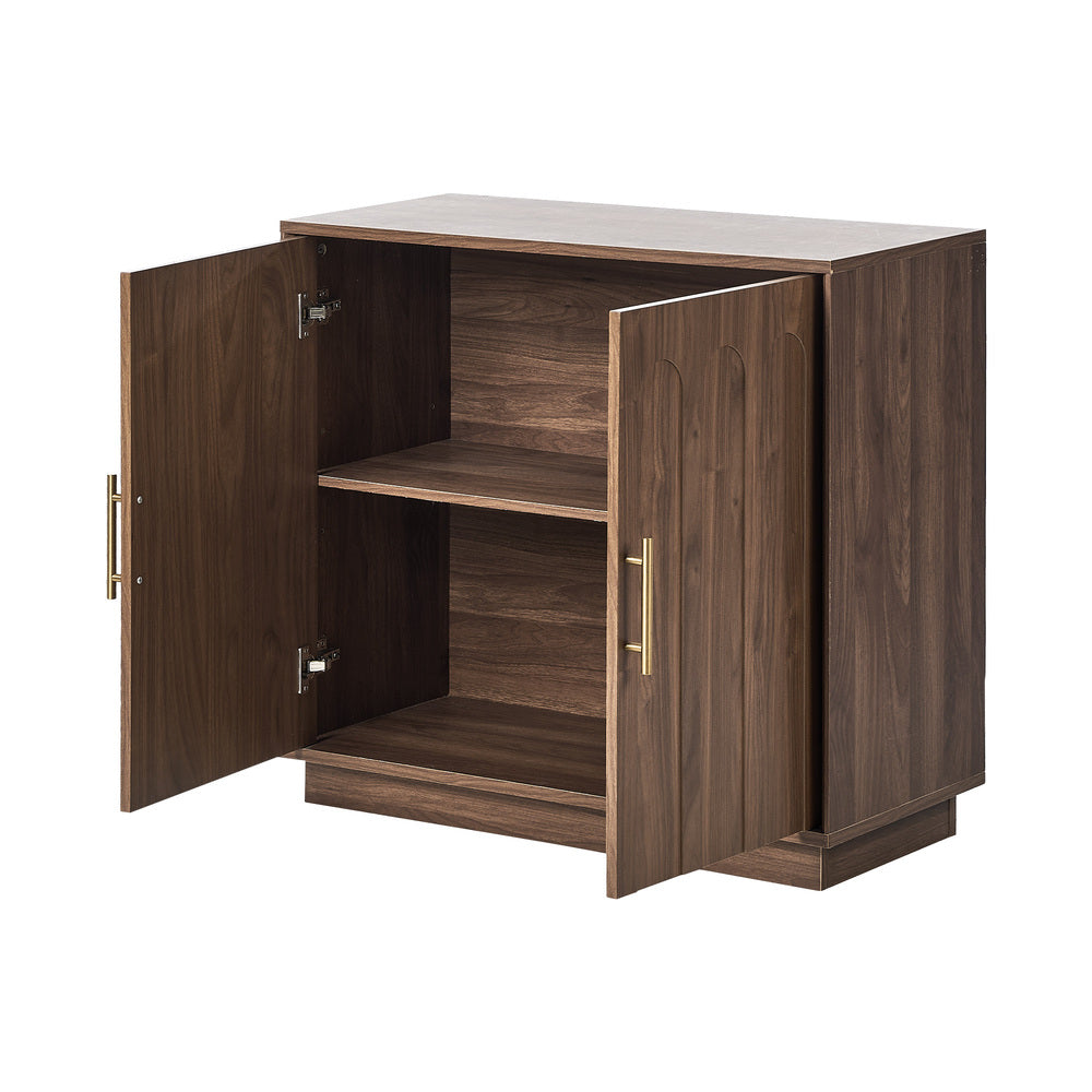 Oikiture 80cm Buffet Sideboard 2 Door Storage Cabinet Arched Cupboard Walnut