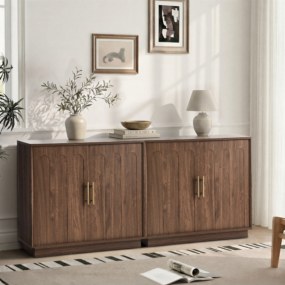 Oikiture 80cm Buffet Sideboard 2 Door Storage Cabinet Arched Cupboard Walnut