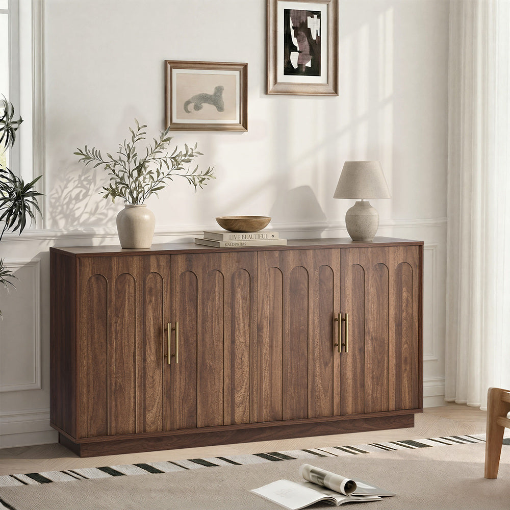 Oikiture 140cm Buffet Sideboard Cabinet Cupboard Walnut