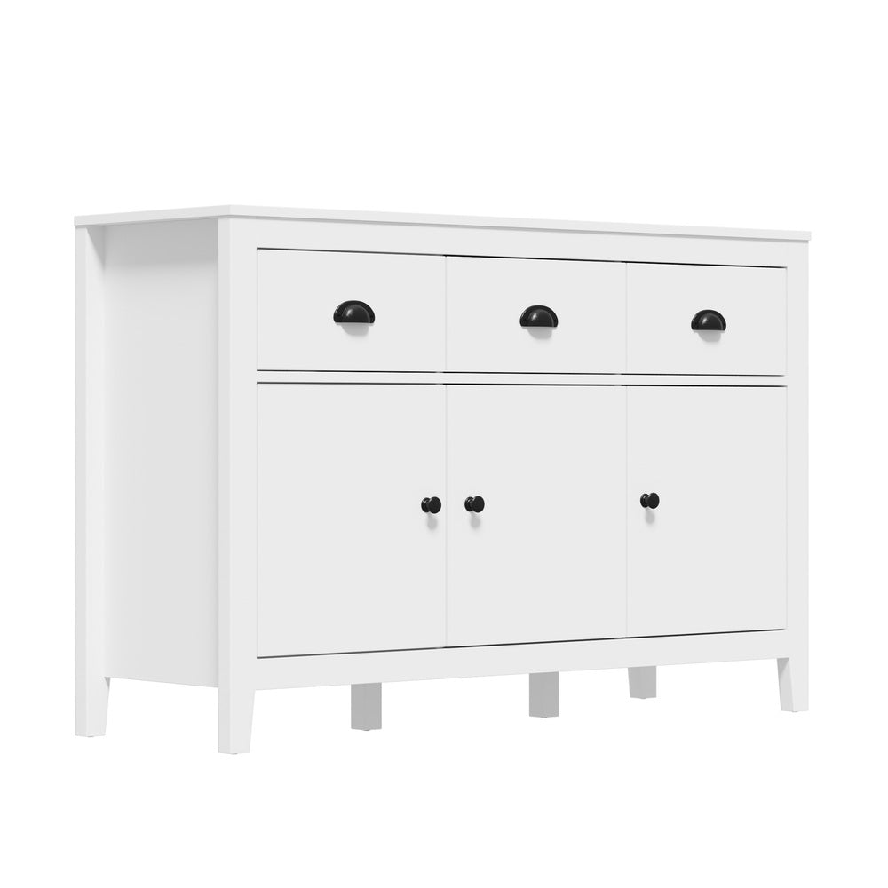 Sideboard – 3 Drawers, 3‑Door Cabinet, Coastal Style, White, 120cm