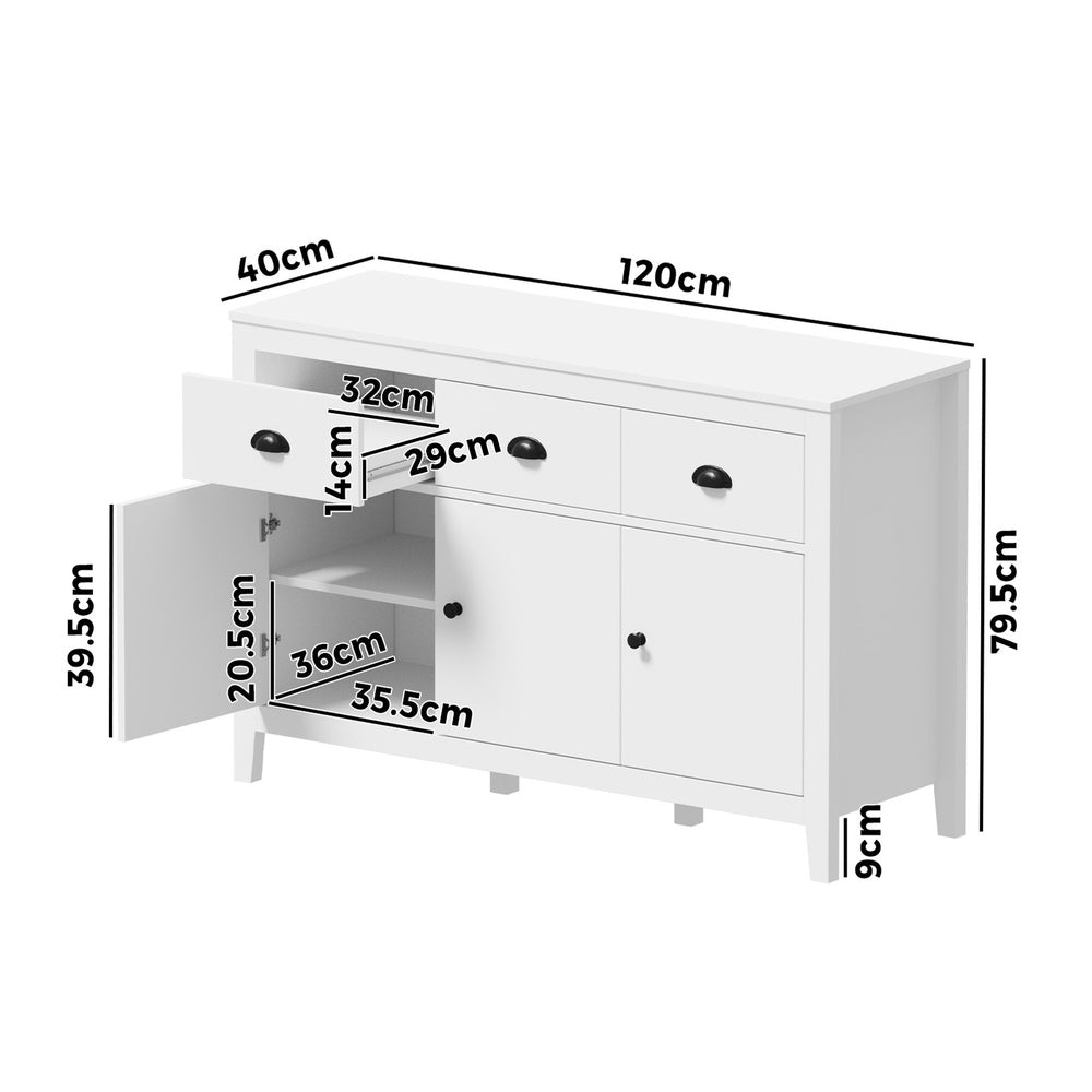 Sideboard – 3 Drawers, 3‑Door Cabinet, Coastal Style, White, 120cm