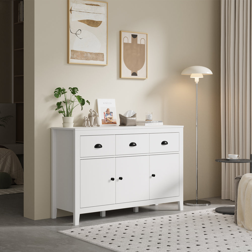 Sideboard Buffet Storage Cabinet 3 Doors Cupboard Pantry Kitchen White