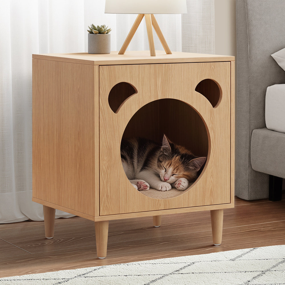Oikiture Storage Cabinet Style Cat House Natural