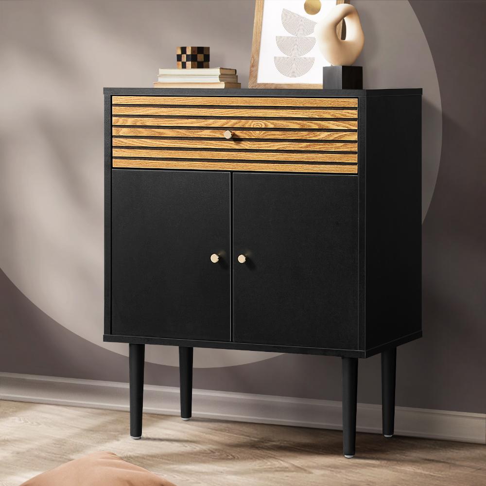 Sideboard with Drawer and Cabinet Black&Wooden