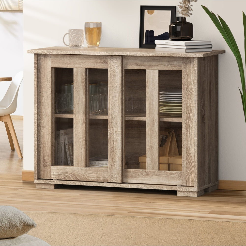 Sideboard Buffet Glass Sliding Door Natural