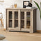 Oikiture Sideboard Buffet Cabinet Natural Glass Sliding Door Storage