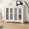 Oikiture Sideboard Buffet Cabinet White Glass Sliding Door Storage