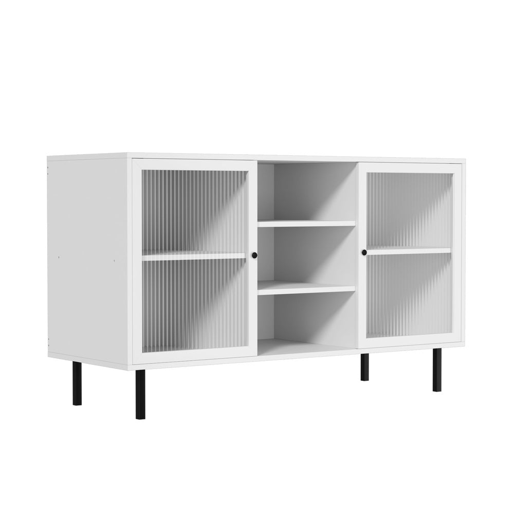 Oikiture Sideboard Buffet Tempered Glass Door 2 Drawers White