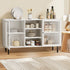 Oikiture Sideboard Buffet Tempered Glass Door 2 Drawers White