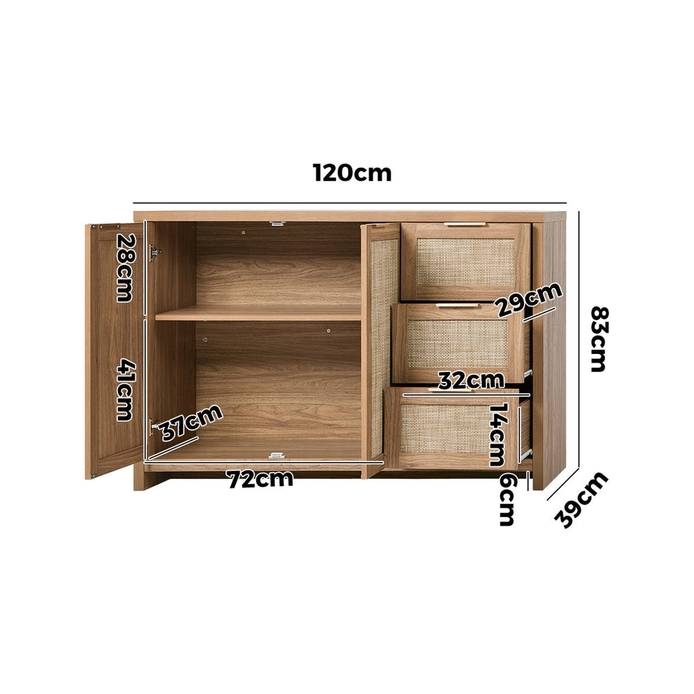 Buffet Sideboard Cabinet Rattan 3 Drawer Hallway Table
