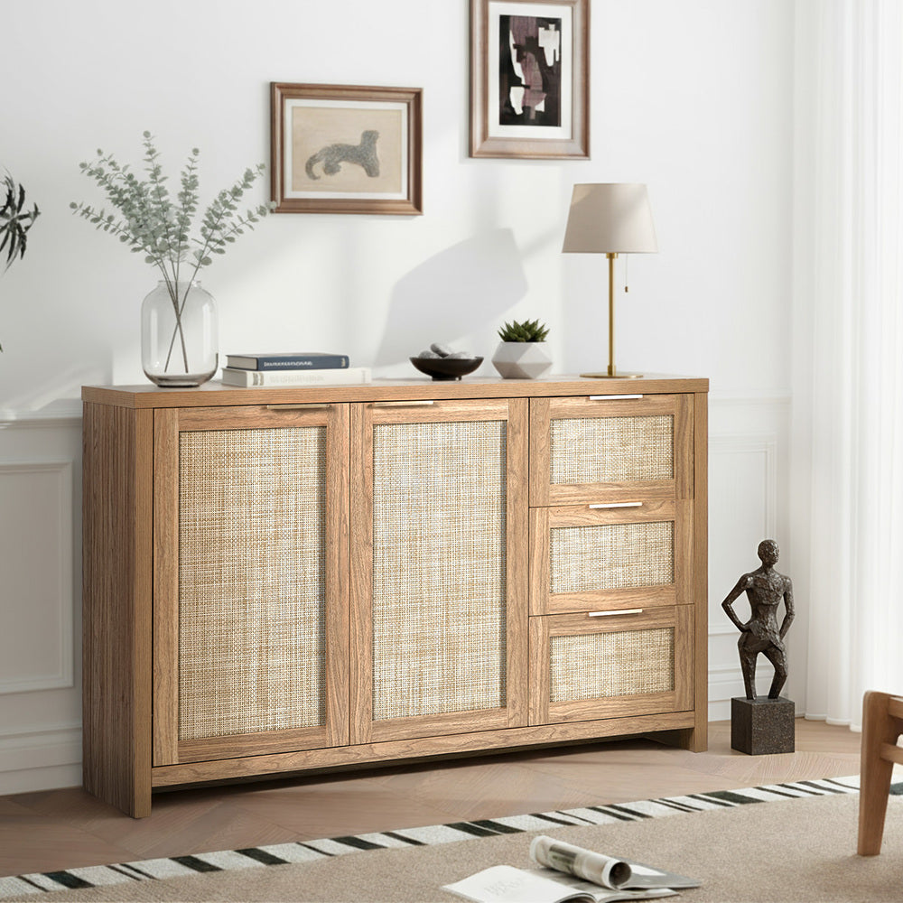 Buffet Sideboard Cabinet Rattan 3 Drawer Hallway Table