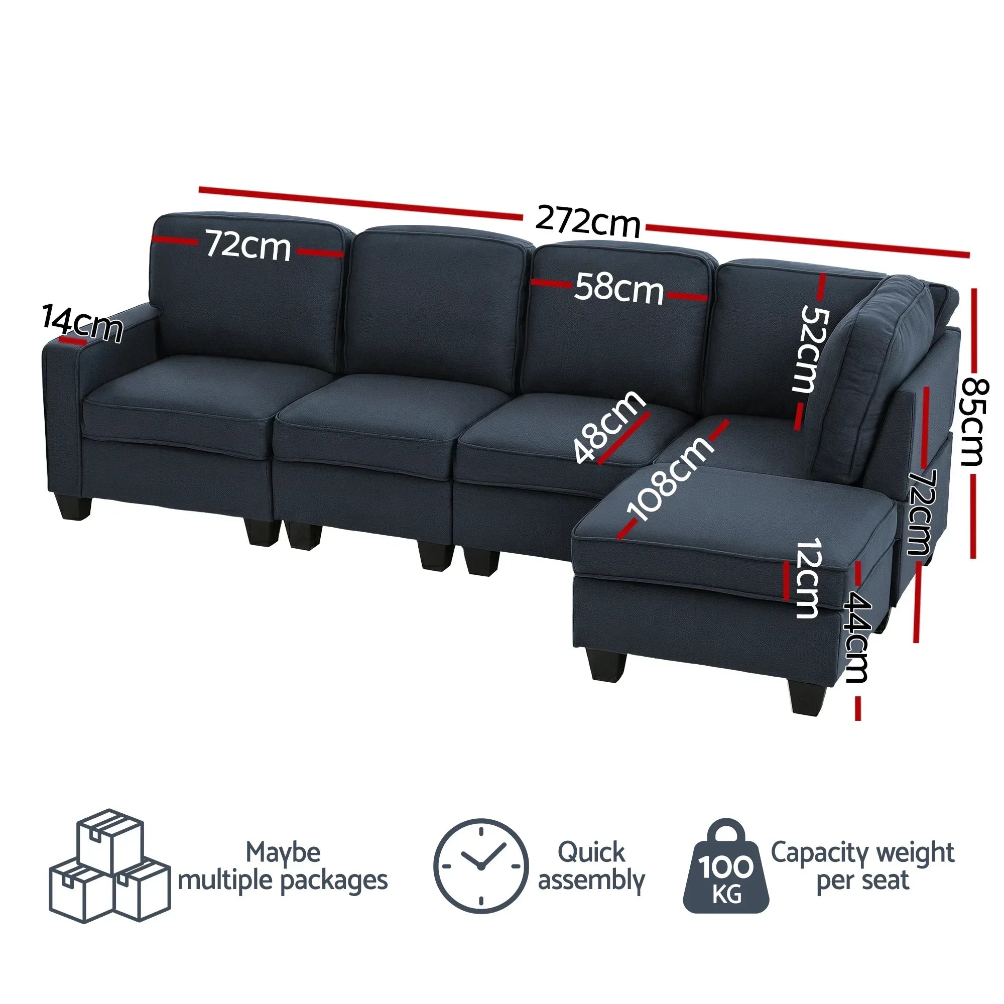 Modular Sofa Set – Faux Linen, 5 Configurations, Extra‑Thick Foam, Dark Grey