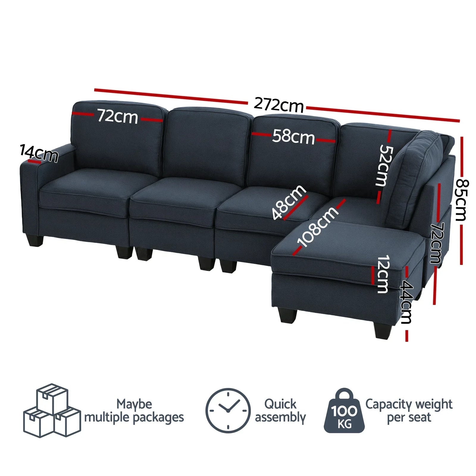 Artiss Modular Sofa Set – Faux Linen, 5 Configurations, Extra‑Thick Foam, Dark Grey