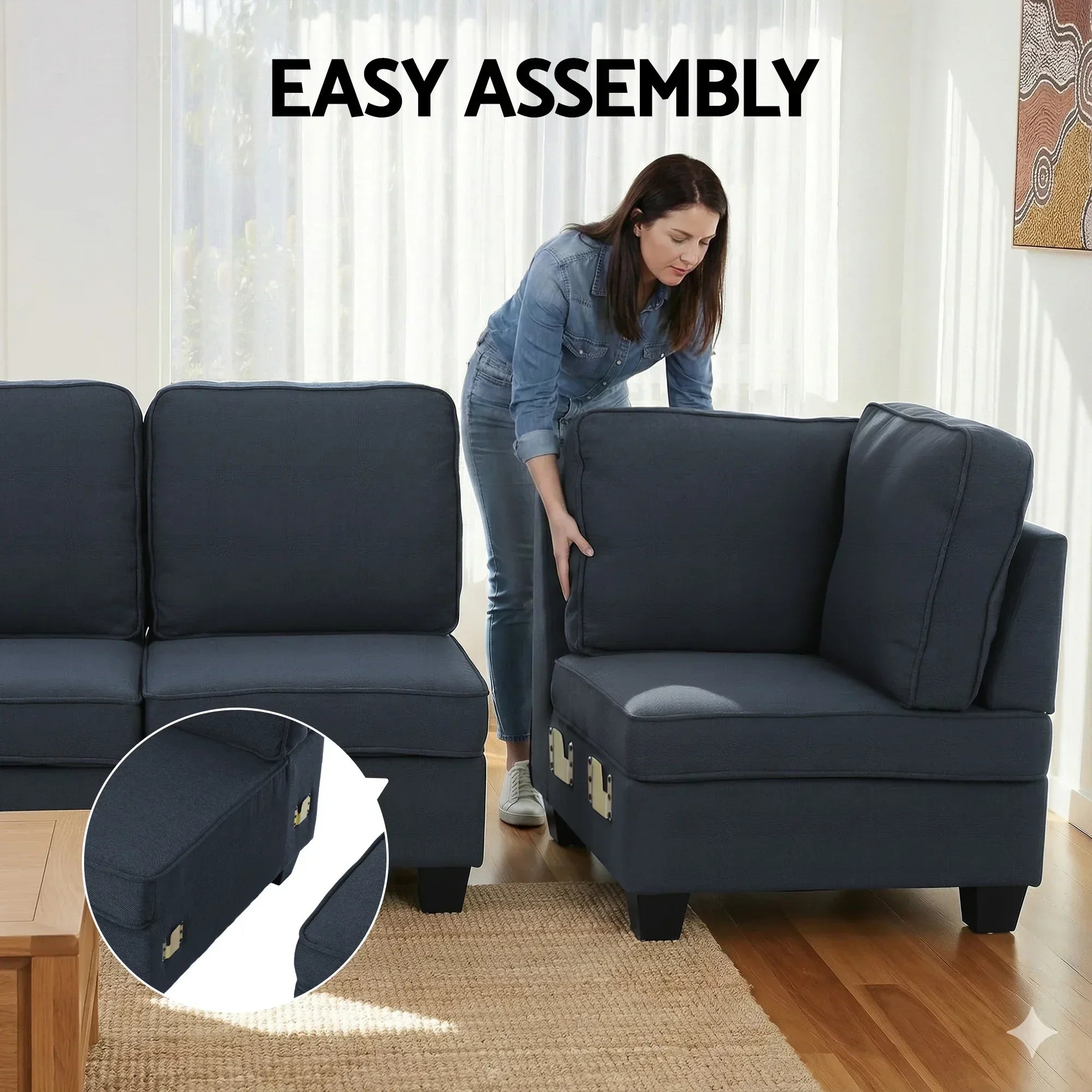 Modular Sofa Set – Faux Linen, 5 Configurations, Extra‑Thick Foam, Dark Grey
