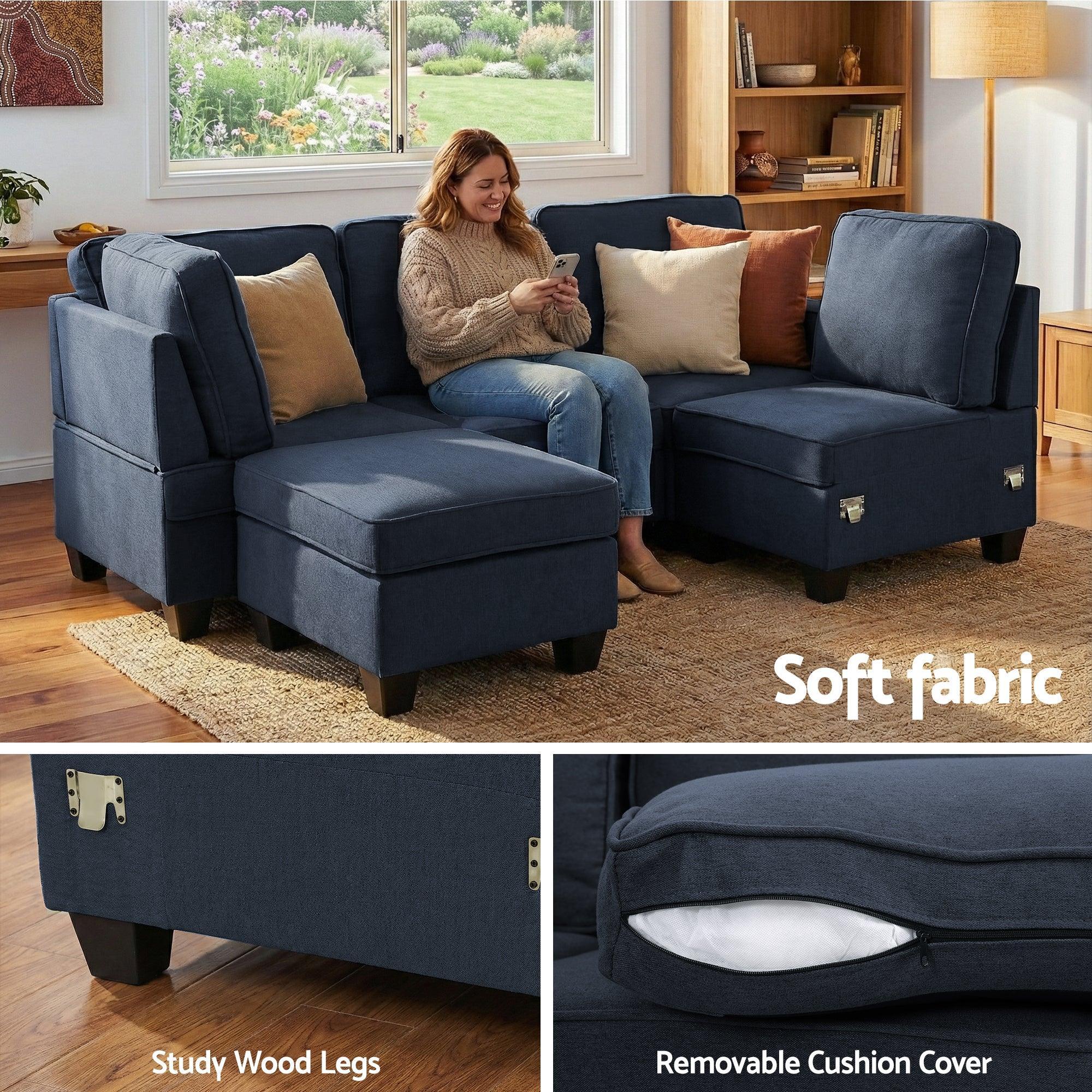 Modular Sofa Set – Faux Linen, 5 Configurations, Extra‑Thick Foam, Dark Grey