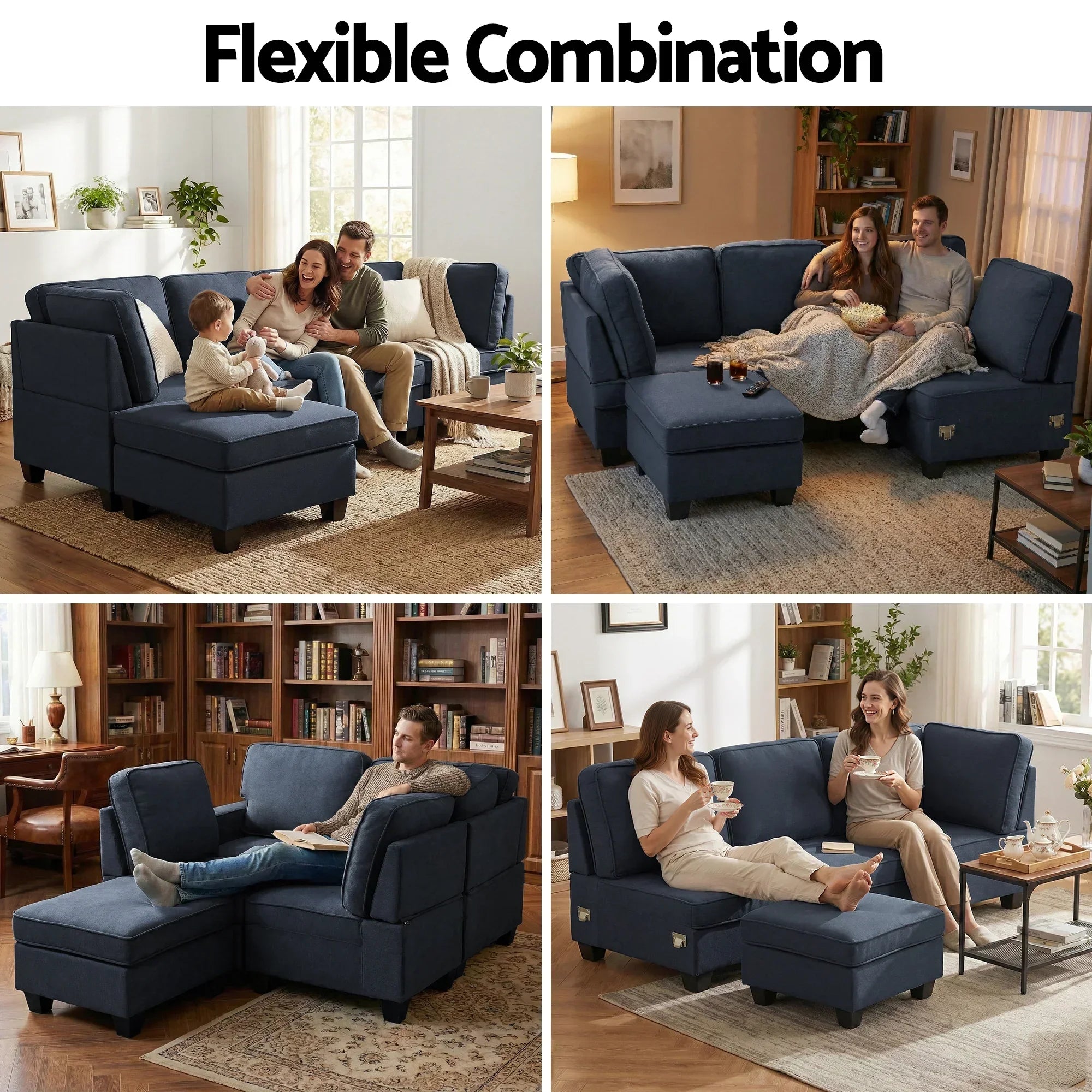 Modular Sofa Set – Faux Linen, 5 Configurations, Extra‑Thick Foam, Dark Grey