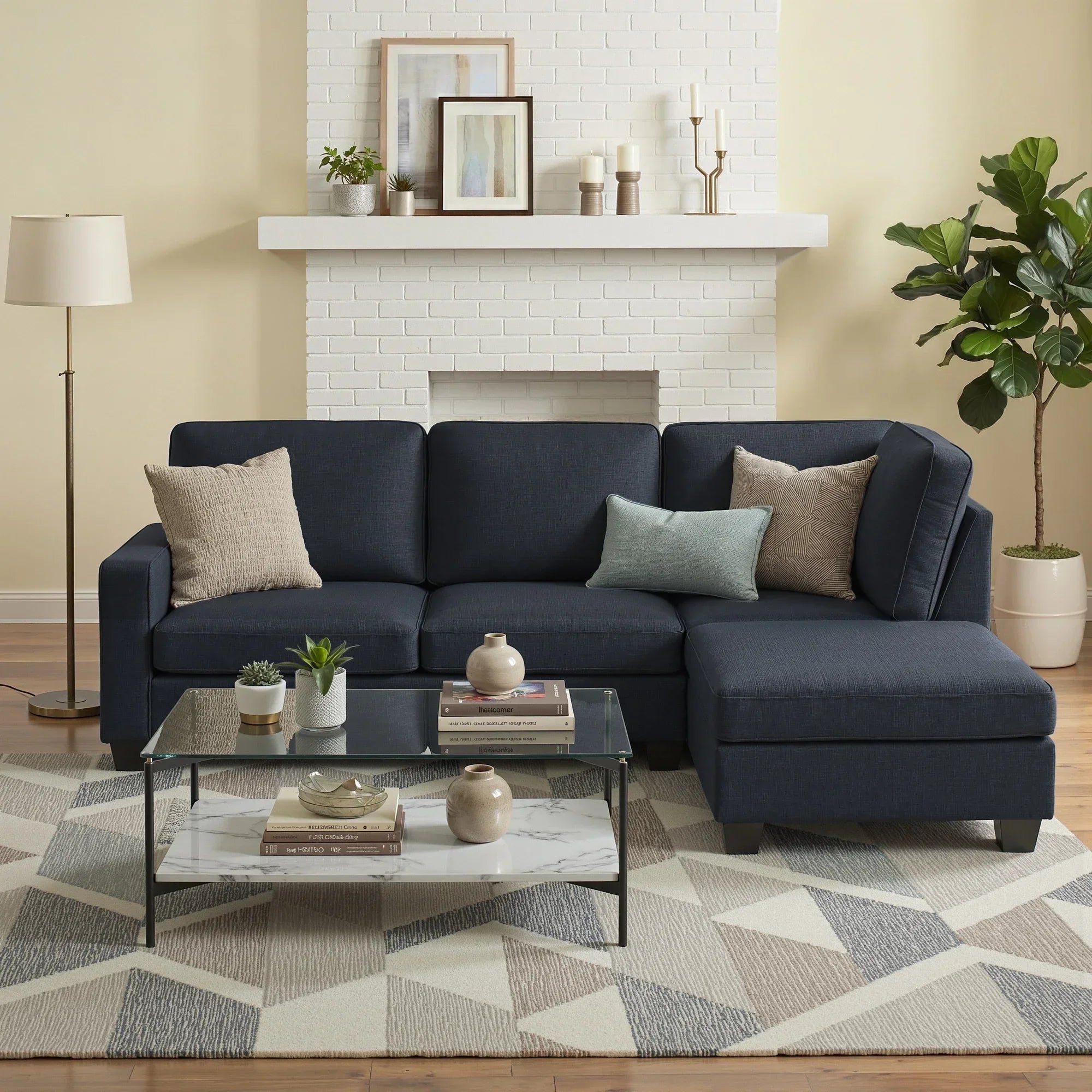 Modular Sofa Set Faux Linen Lounge Couch Ottoman Dark Grey