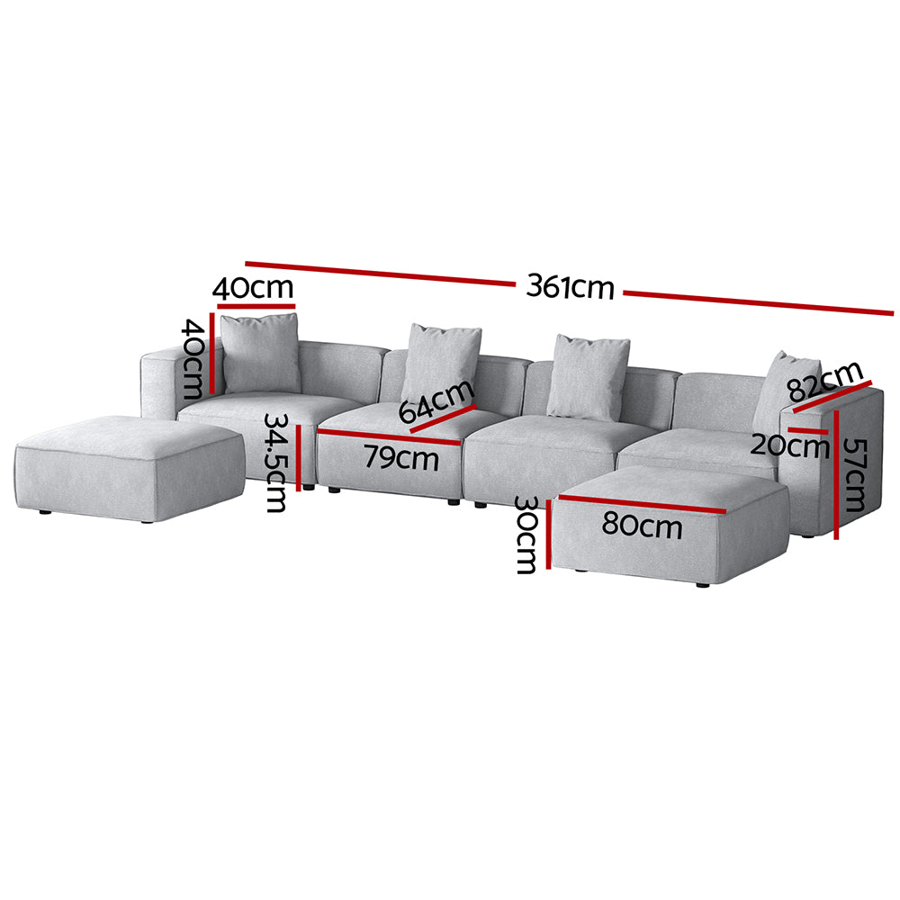 Modular Sofa Chaise Set 6-Seater Grey