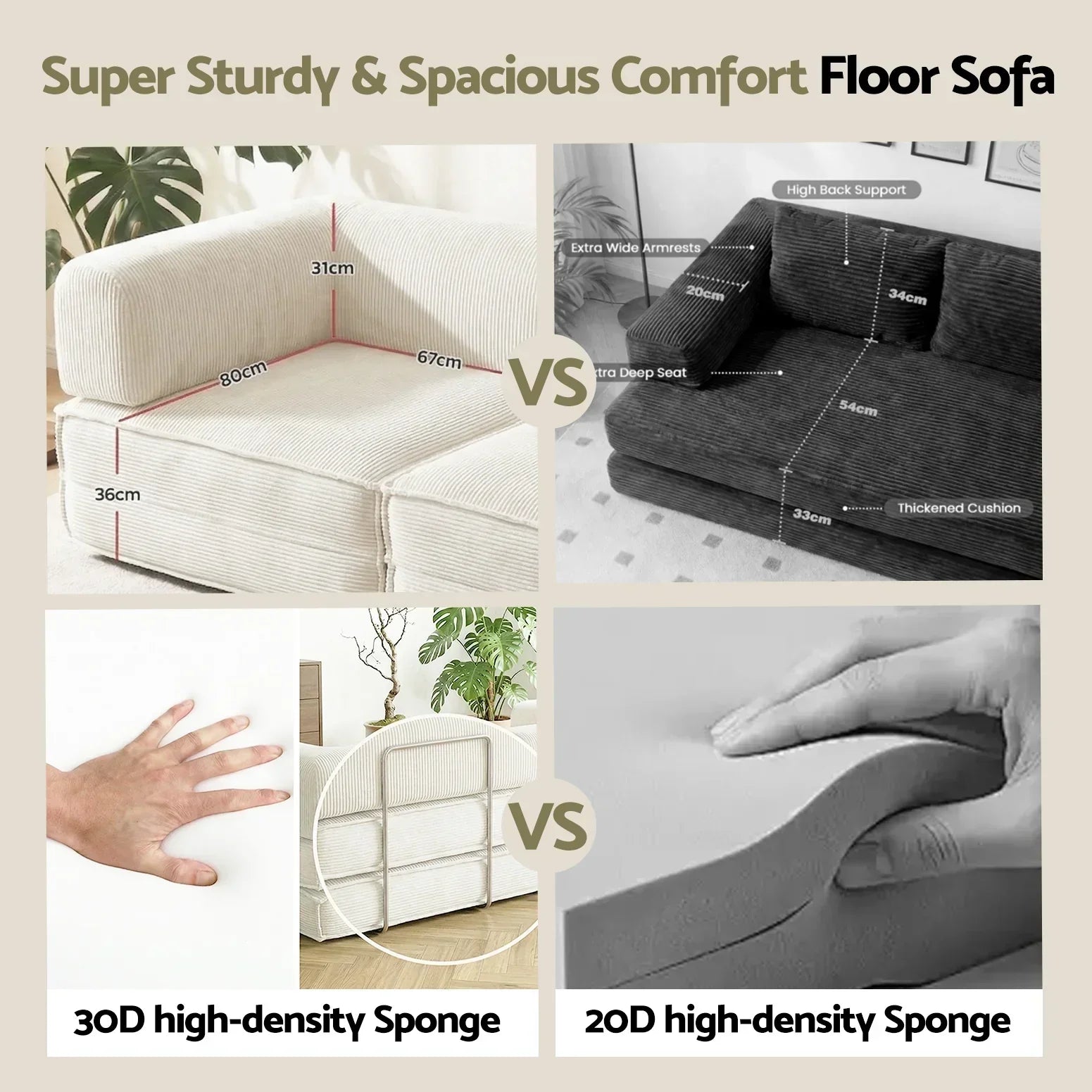Artiss 2‑Seater Corduroy Convertible Sofa Bed – Foldable, Steel Frame, 300kg Capacity