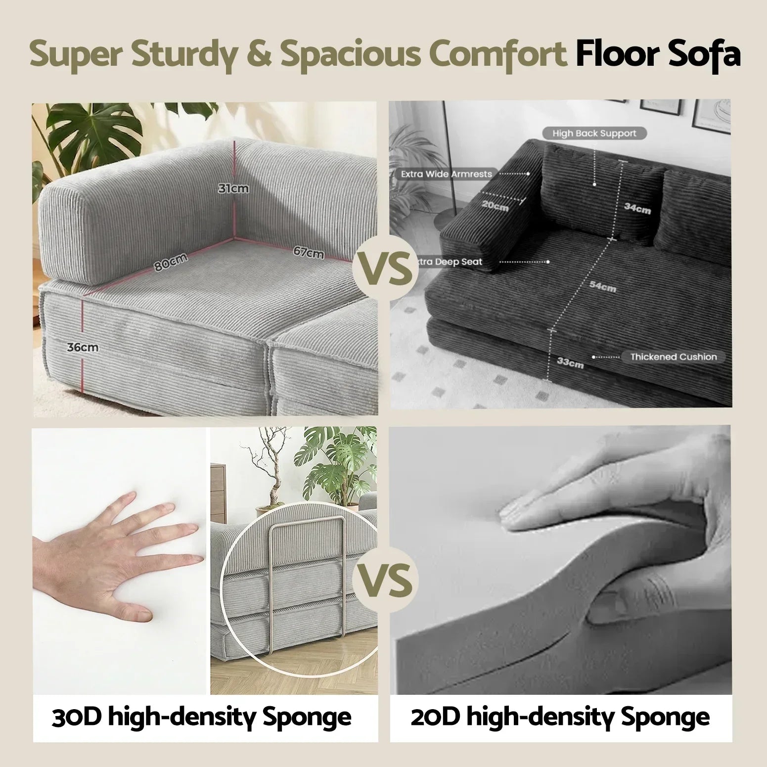 Artiss 2‑Seater Foldable Sofa Bed – Corduroy, Steel Frame, 300kg Support, Convertible