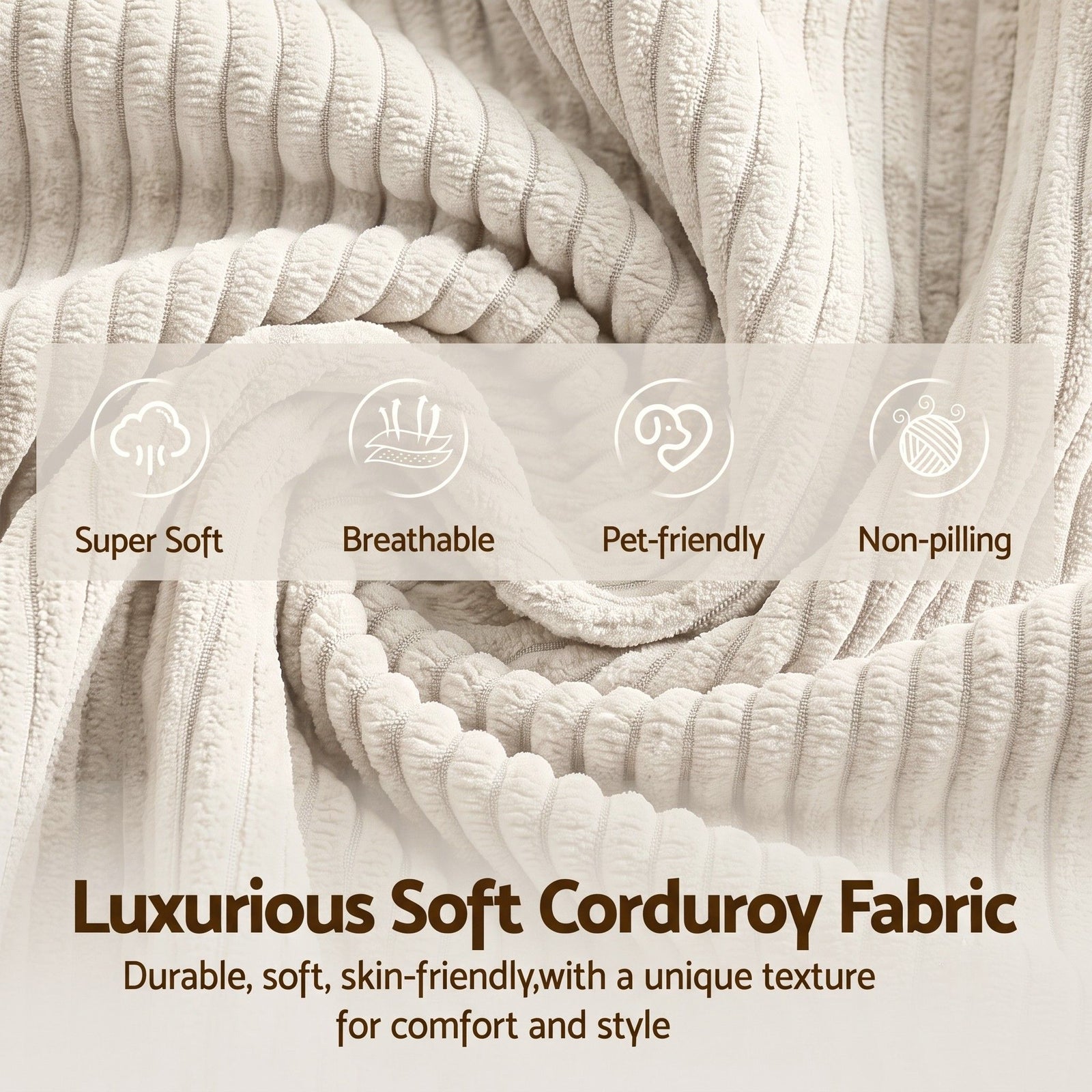 Convertible Corduroy Sofa Bed 30D Foam Sleeper Couch Beige
