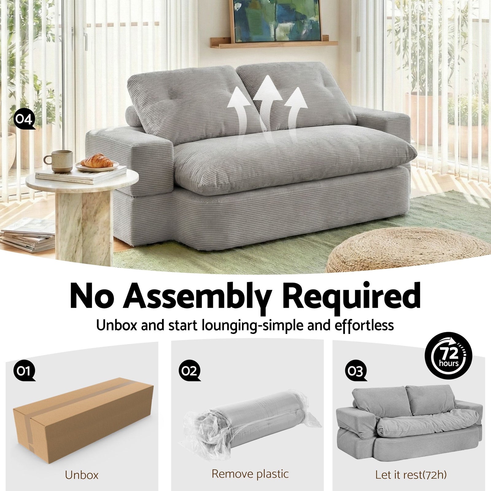 Convertible Corduroy Sofa Bed 30D Foam Sleeper Couch Grey